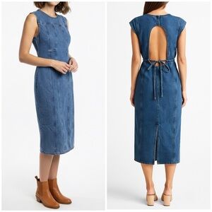 NWT DALA 31 Open Back Column Dress Cornflower Blue Denim Midi Sz 31